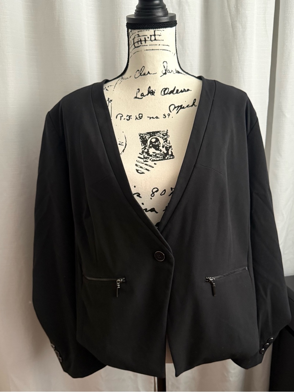Lane Bryant Black V-Neck Single-Button Blazer with Zip Pockets